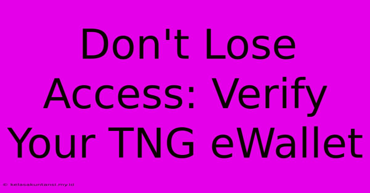 Don't Lose Access: Verify Your TNG EWallet