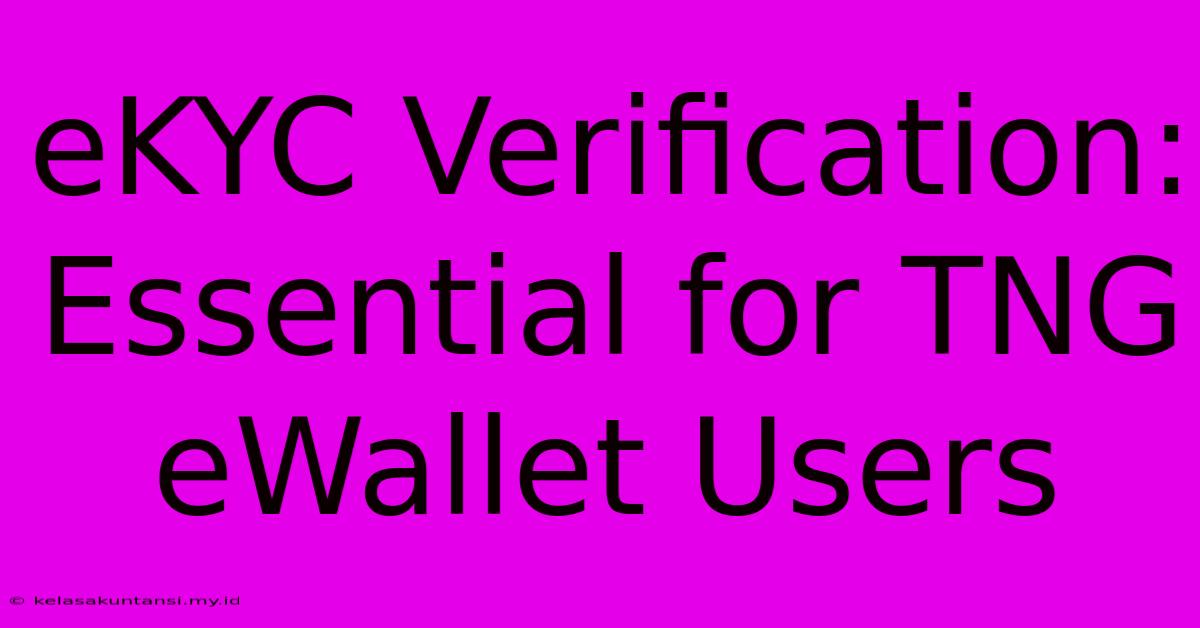 EKYC Verification:  Essential For TNG EWallet Users