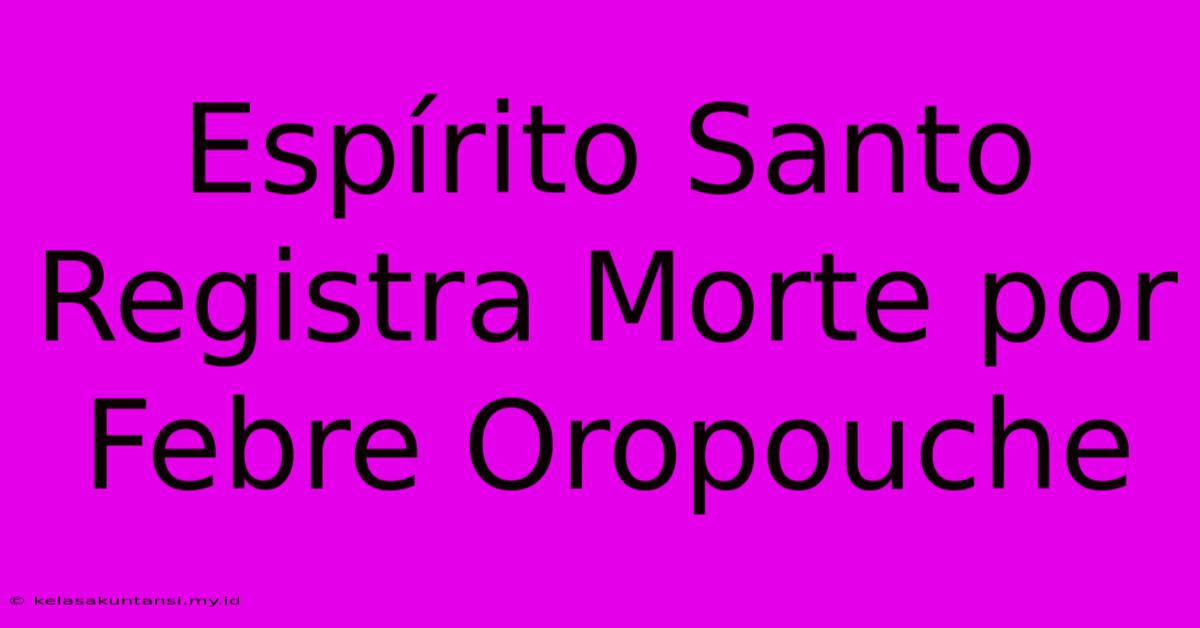 Espírito Santo Registra Morte Por Febre Oropouche