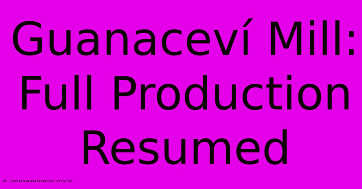 Guanaceví Mill: Full Production Resumed