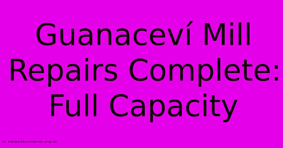 Guanaceví Mill Repairs Complete: Full Capacity