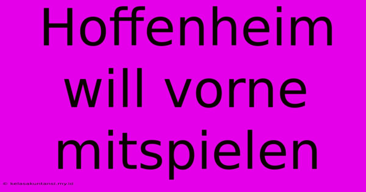 Hoffenheim Will Vorne Mitspielen