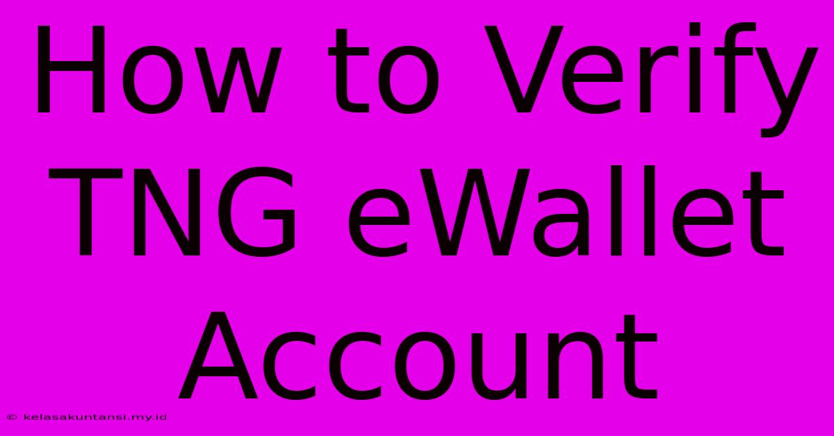 How To Verify TNG EWallet Account